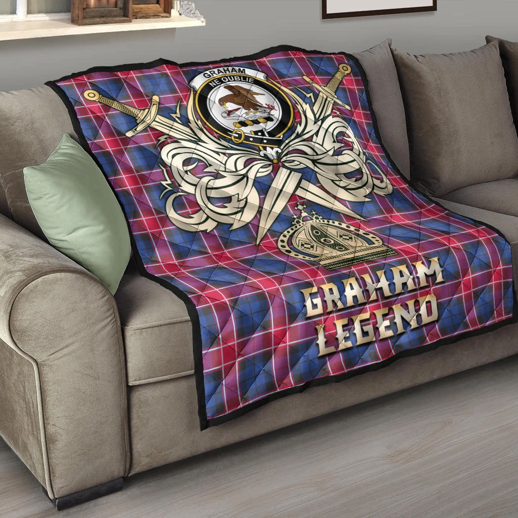 Graham of Menteith Red Tartan Crest Legend Gold Royal Premium Quilt