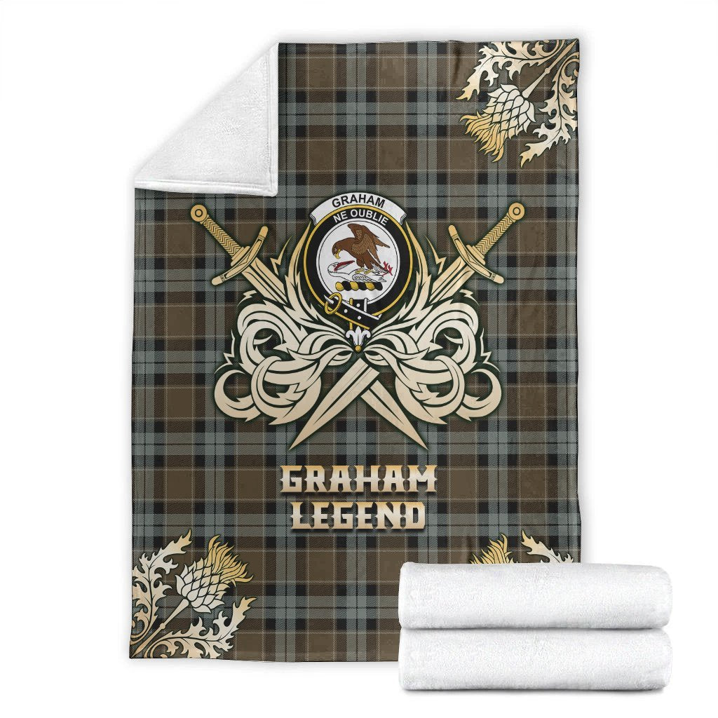Graham of Menteith Weathered Tartan Gold Courage Symbol Blanket