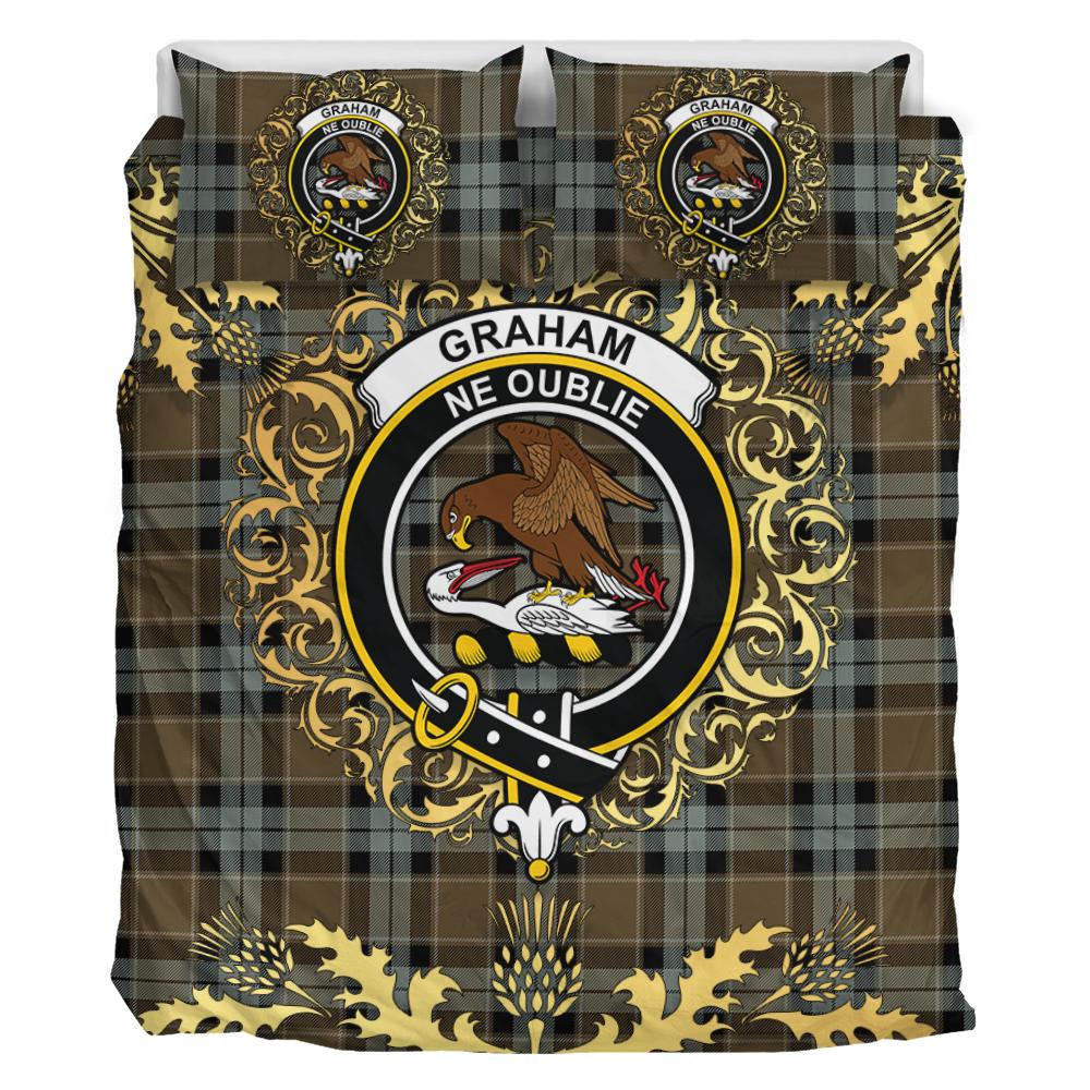 Graham of Menteith Weathered Tartan Crest Bedding Set - Golden Thistle Style