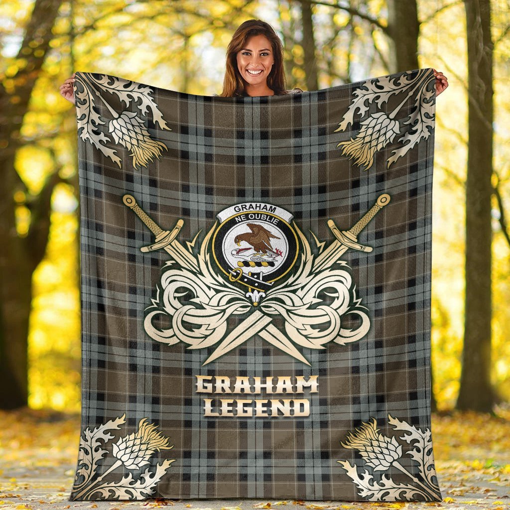 Graham of Menteith Weathered Tartan Gold Courage Symbol Blanket