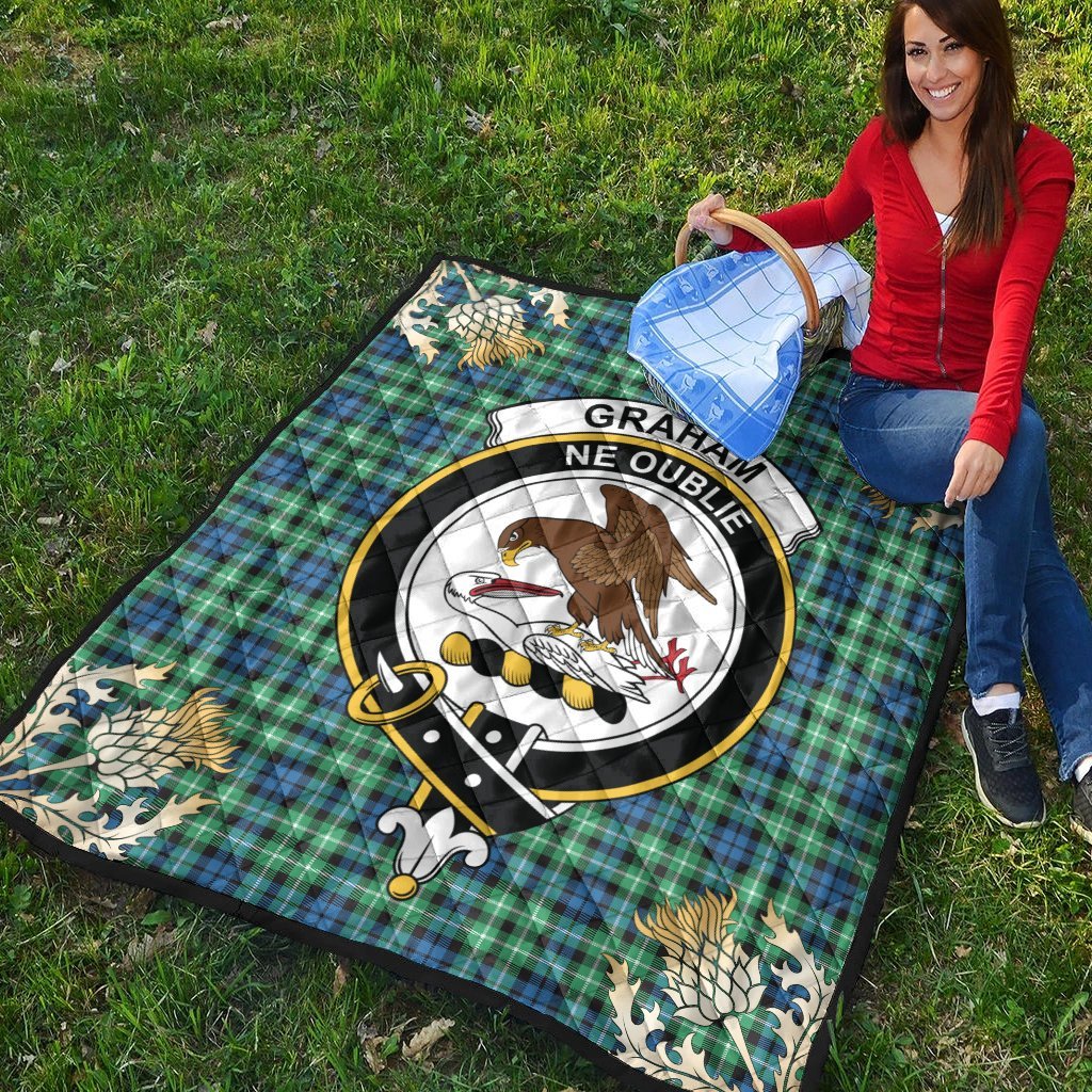 Graham of Montrose Ancient Tartan Crest Premium Quilt - Gold Thistle Style