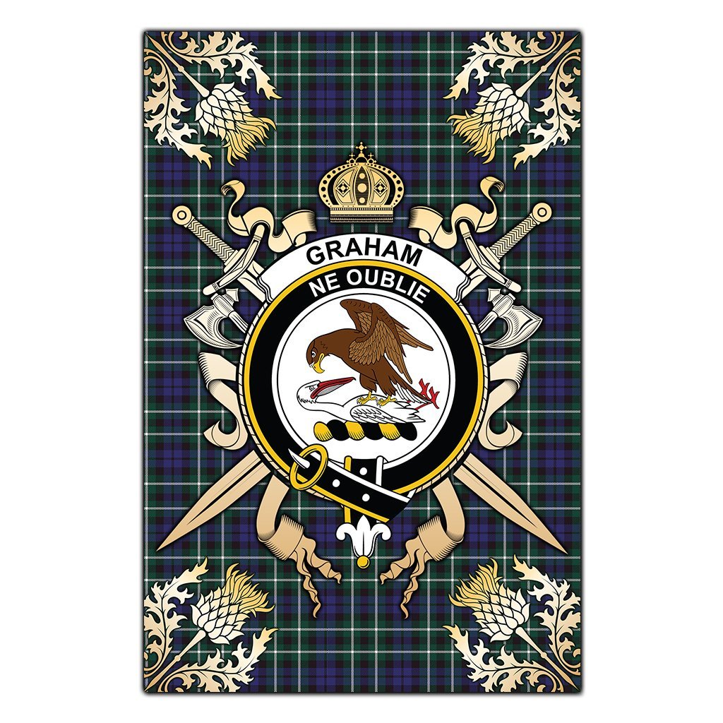 Graham of Montrose Modern Tartan Crest Black Garden Flag - Gold Thistle Style