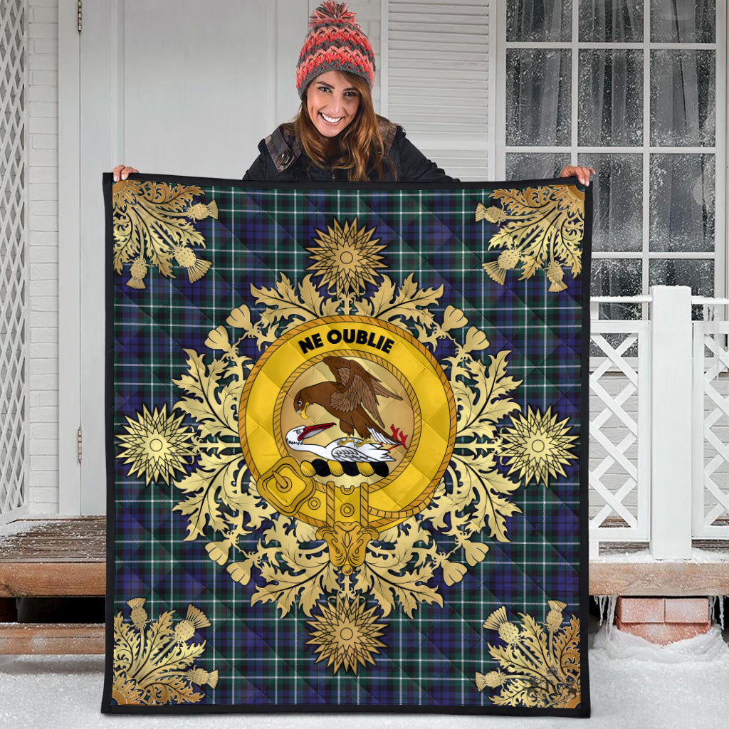 Graham Of Montrose Modern Tartan Crest Premium Quilt - Gold Thistle Style