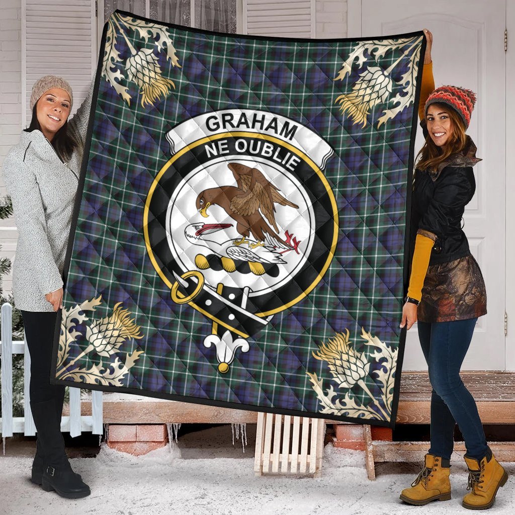 Graham of Montrose Modern Tartan Crest Premium Quilt - Gold Thistle Style