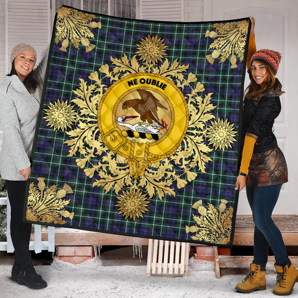 Graham Of Montrose Modern Tartan Crest Premium Quilt - Gold Thistle Style