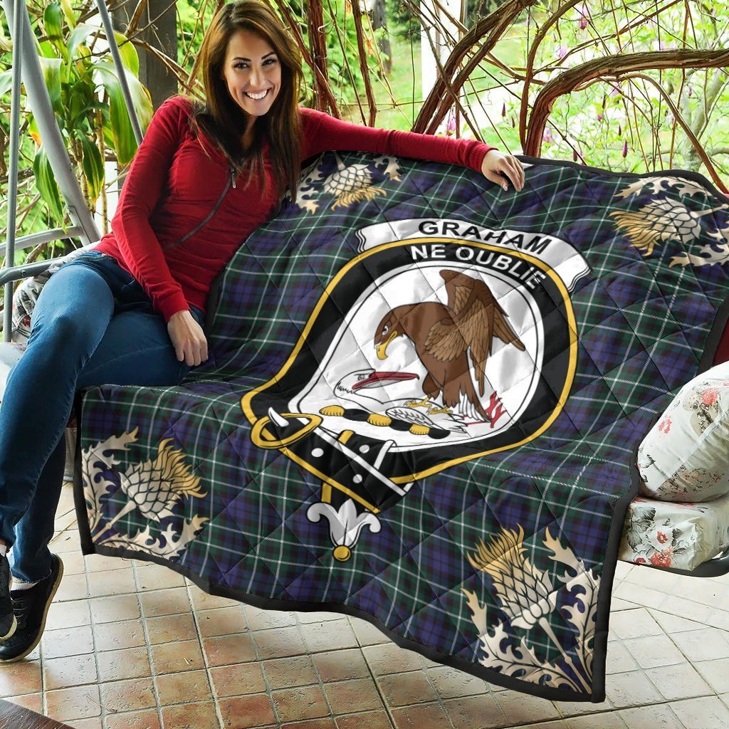 Graham of Montrose Modern Tartan Crest Premium Quilt - Gold Thistle Style