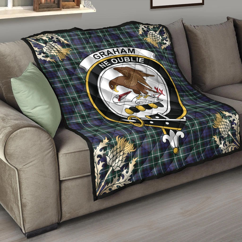 Graham of Montrose Modern Tartan Crest Premium Quilt - Gold Thistle Style