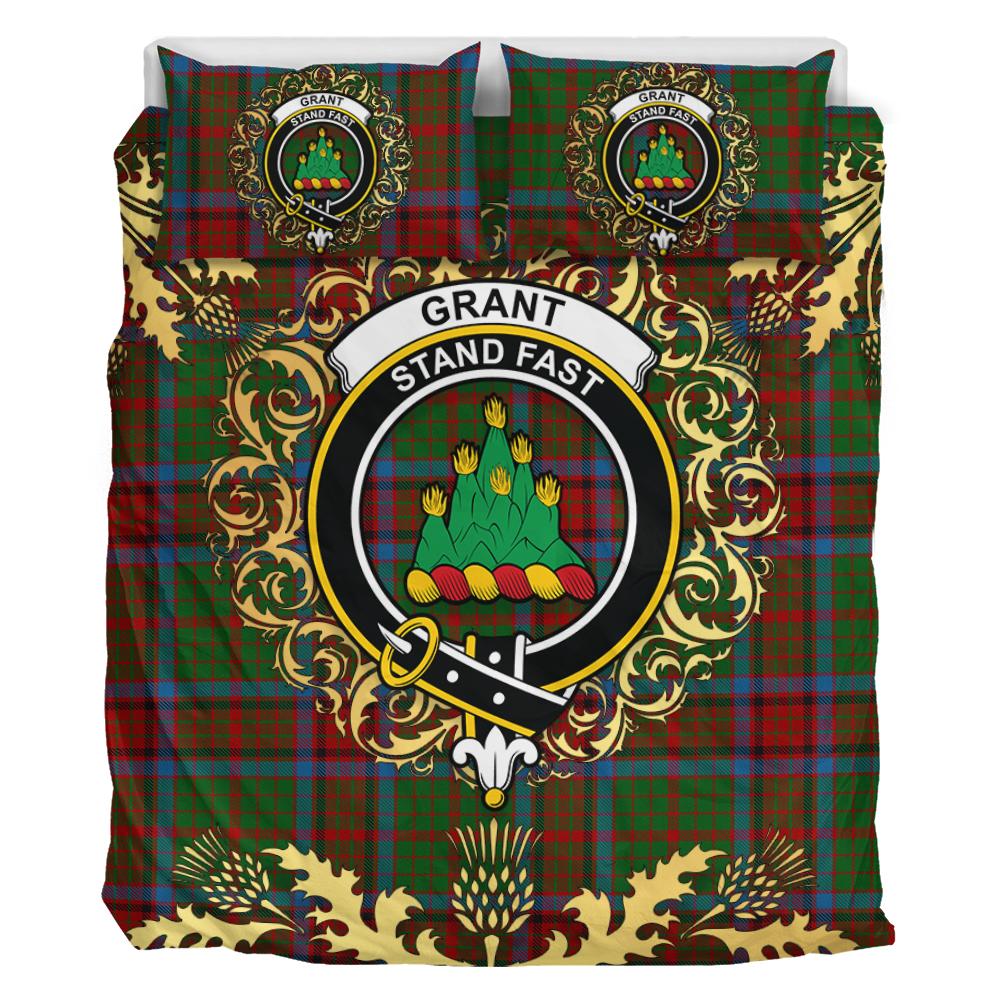 Grant of Monymusk Tartan Crest Bedding Set - Golden Thistle Style