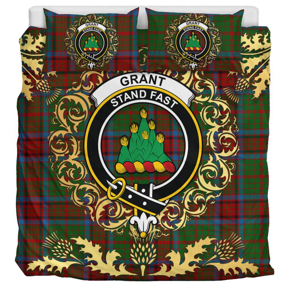 Grant of Monymusk Tartan Crest Bedding Set - Golden Thistle Style