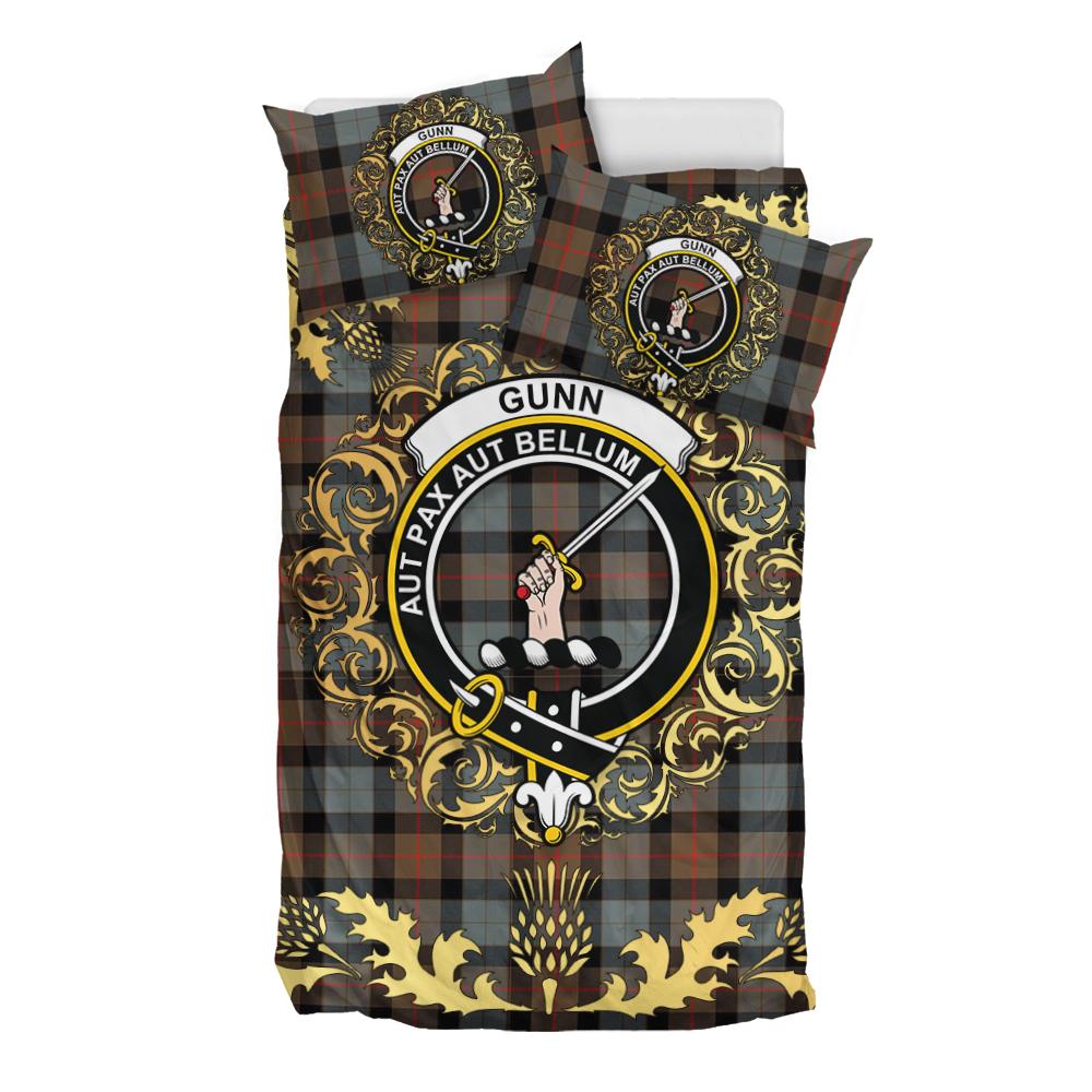 Gunn Weathered Tartan Crest Bedding Set - Golden Thistle Style