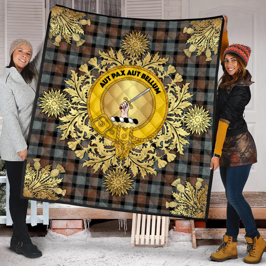 Gunn Weathered Tartan Crest Premium Quilt - Gold Thistle Style