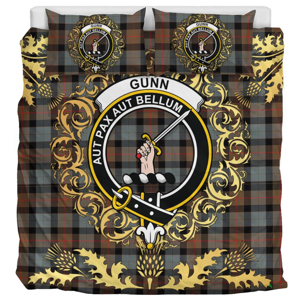 Gunn Weathered Tartan Crest Bedding Set - Golden Thistle Style