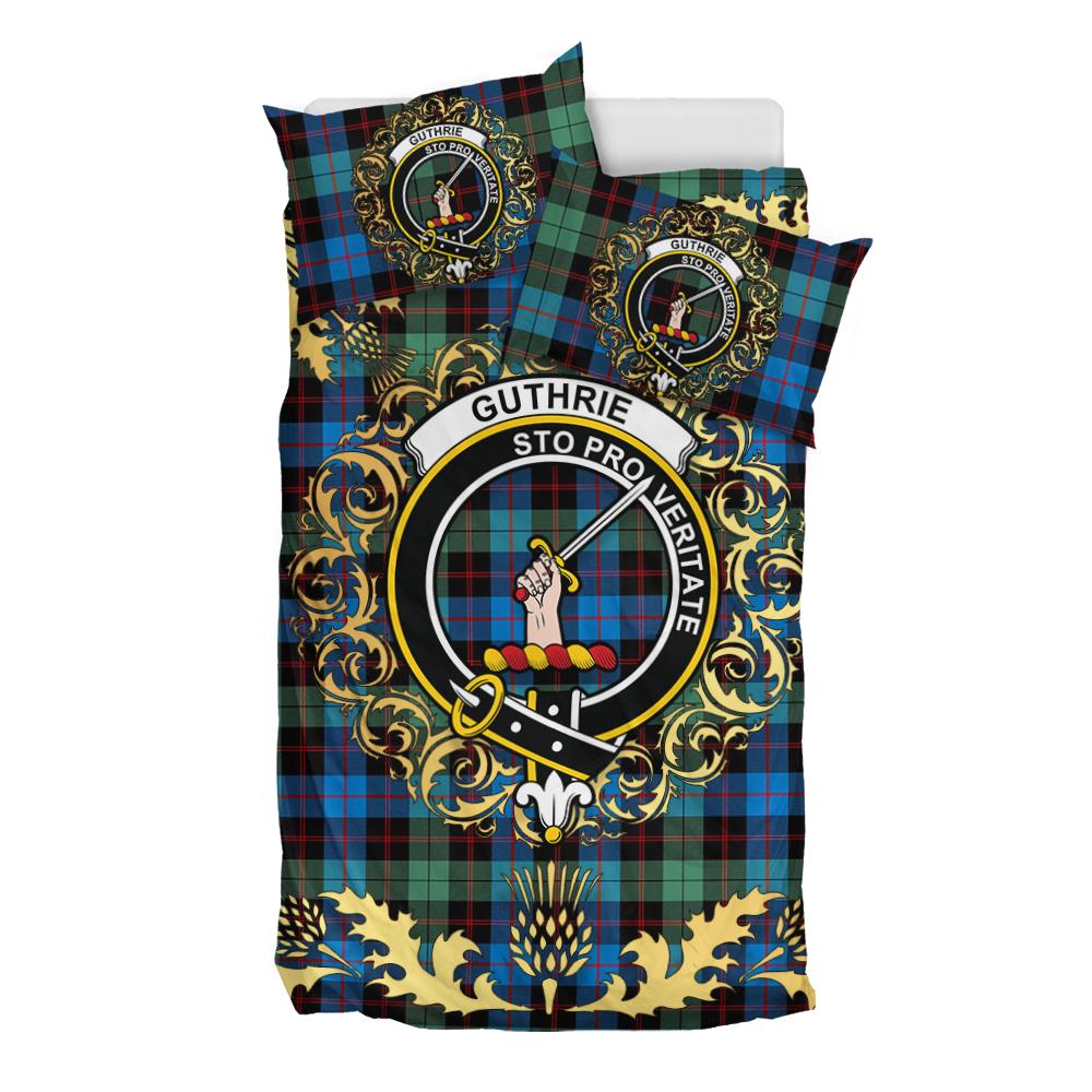 Guthrie Ancient Tartan Crest Bedding Set - Golden Thistle Style