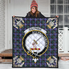 Guthrie Modern Tartan Crest Premium Quilt - Gold Thistle Style