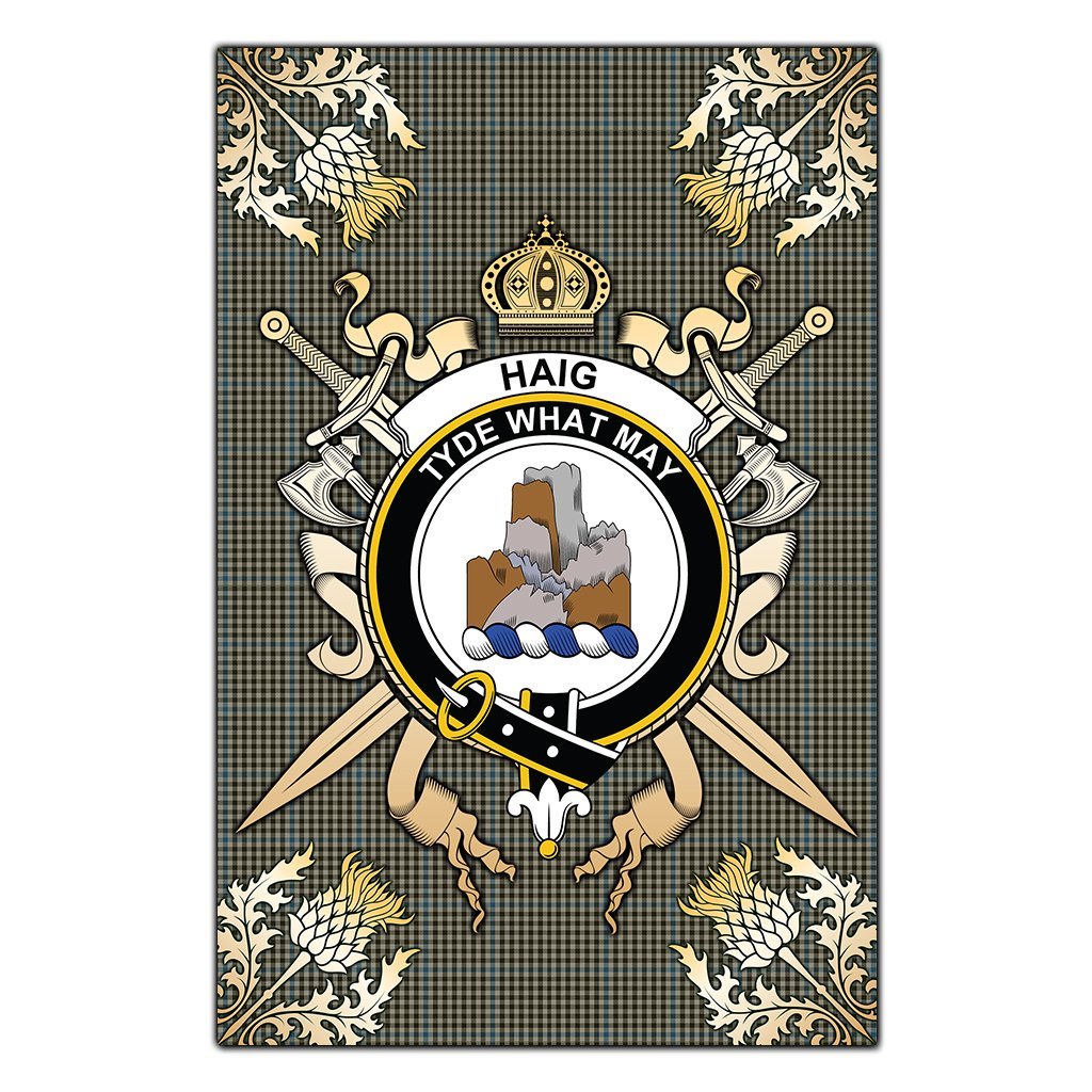 Haig Tartan Crest Black Garden Flag - Gold Thistle Style