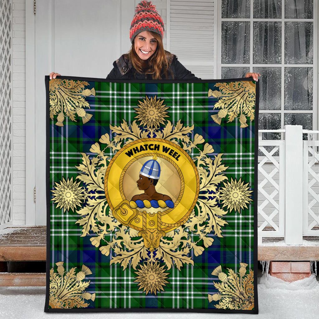 Haliburton Tartan Crest Premium Quilt - Gold Thistle Style