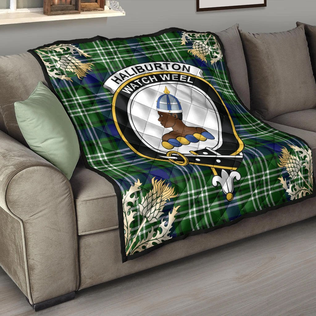 Haliburton Tartan Crest Premium Quilt - Gold Thistle Style