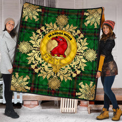 Halkerston Tartan Crest Premium Quilt - Gold Thistle Style