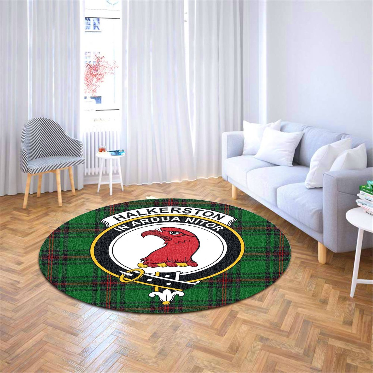 Halkerston Tartan Crest Round Rug