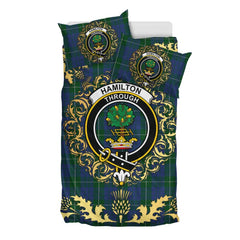 Hamilton Hunting Tartan Crest Bedding Set - Golden Thistle Style