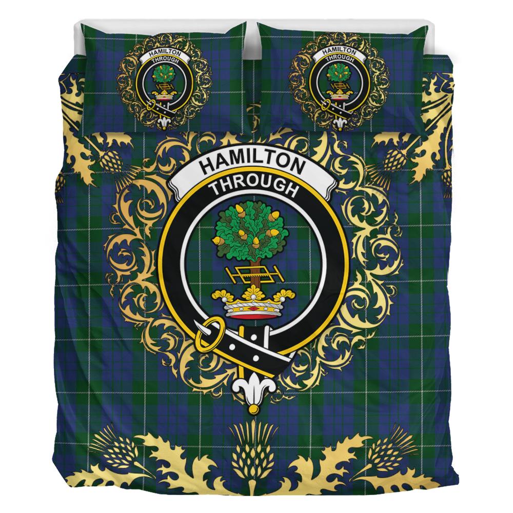 Hamilton Hunting Tartan Crest Bedding Set - Golden Thistle Style