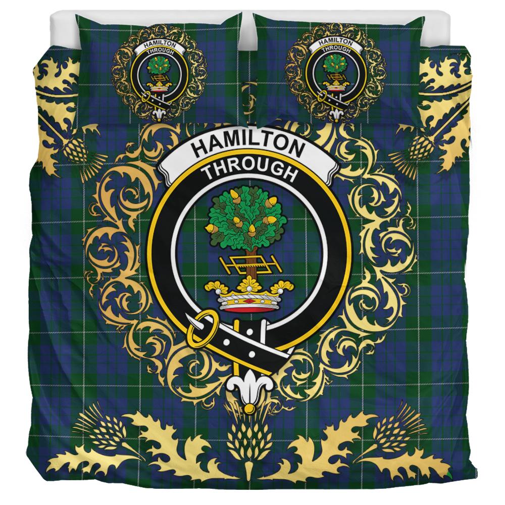 Hamilton Hunting Tartan Crest Bedding Set - Golden Thistle Style