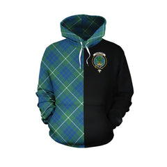 Hamilton Hunting Ancient Tartan Hoodie Half of Me - Cross Style