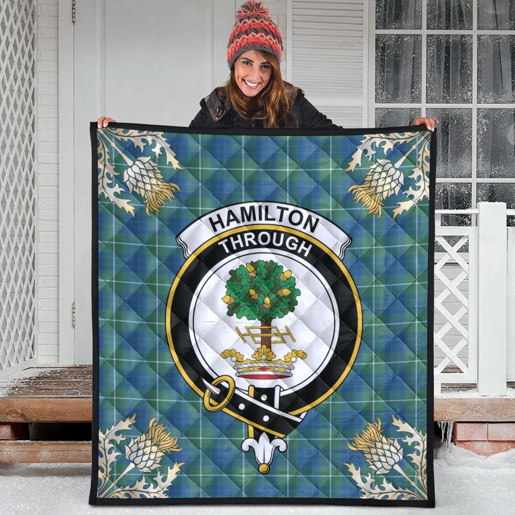 Hamilton Hunting Ancient Tartan Crest Premium Quilt - Gold Thistle Style