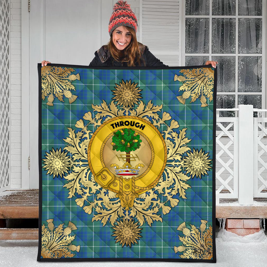 Hamilton Hunting Ancient Tartan Crest Premium Quilt - Gold Thistle Style