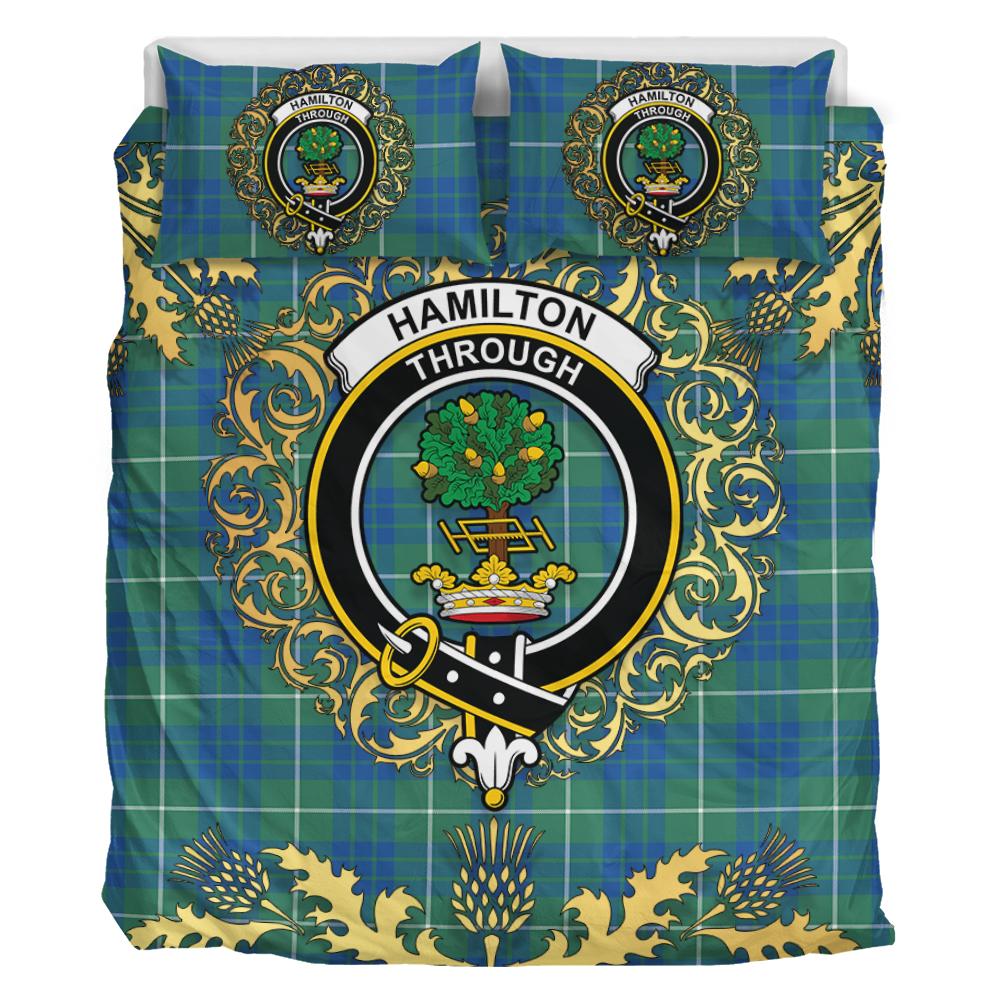 Hamilton Hunting Ancient Tartan Crest Bedding Set - Golden Thistle Style