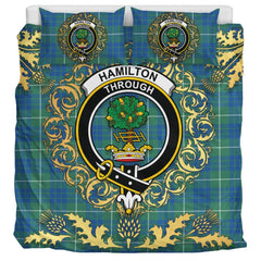 Hamilton Hunting Ancient Tartan Crest Bedding Set - Golden Thistle Style