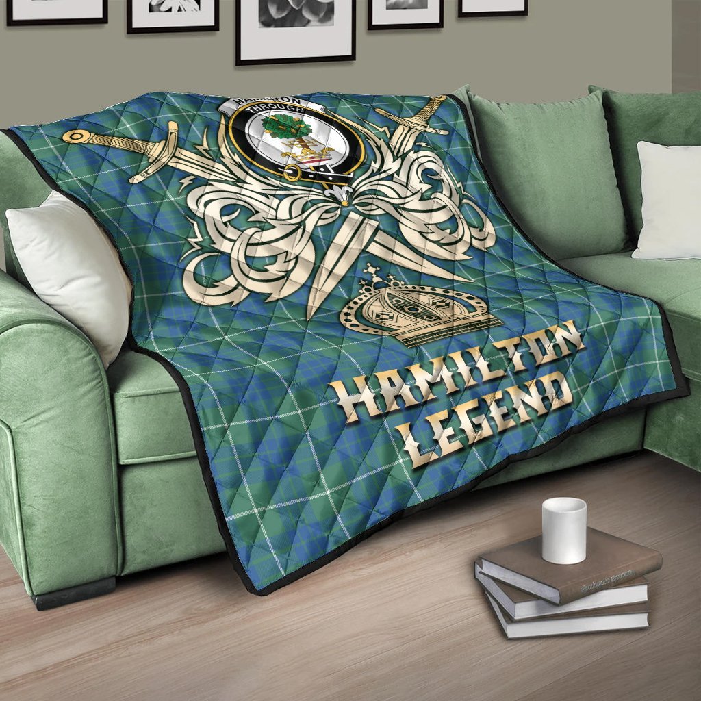 Hamilton Hunting Ancient Tartan Crest Legend Gold Royal Premium Quilt