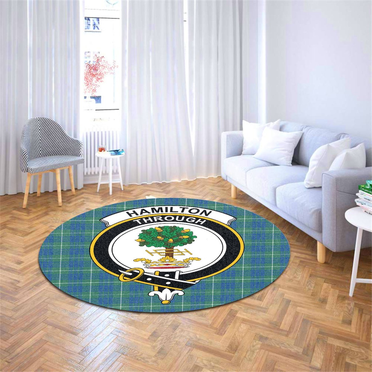Hamilton Hunting Ancient Tartan Crest Round Rug
