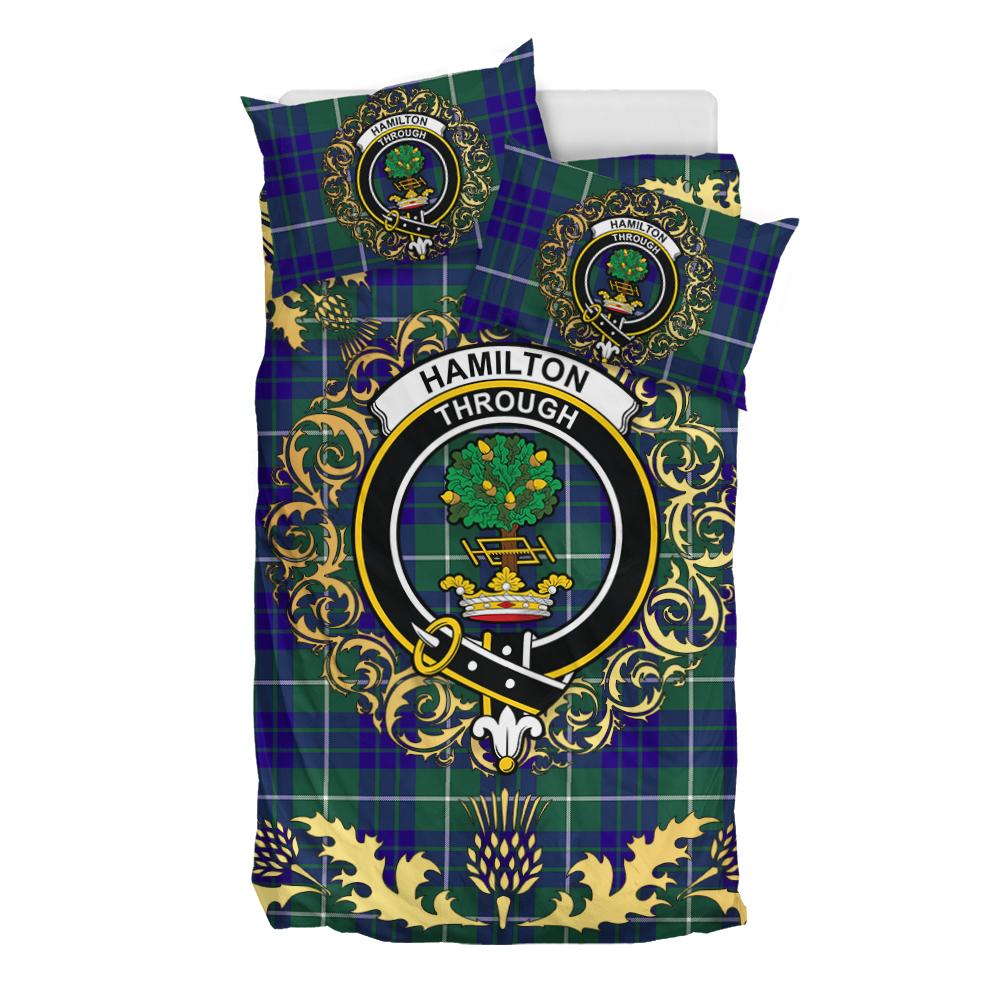 Hamilton Hunting Modern Tartan Crest Bedding Set - Golden Thistle Style