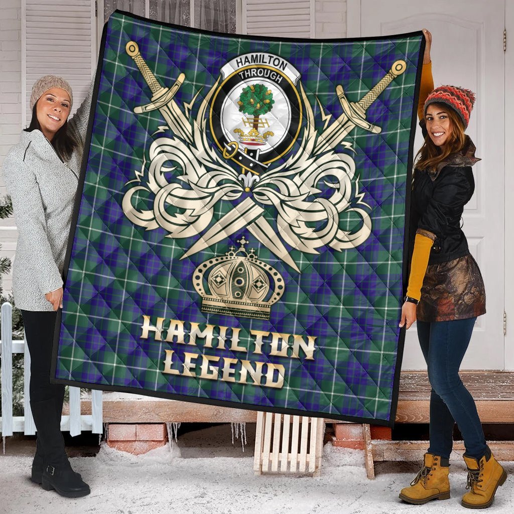 Hamilton Hunting Modern Tartan Crest Legend Gold Royal Premium Quilt