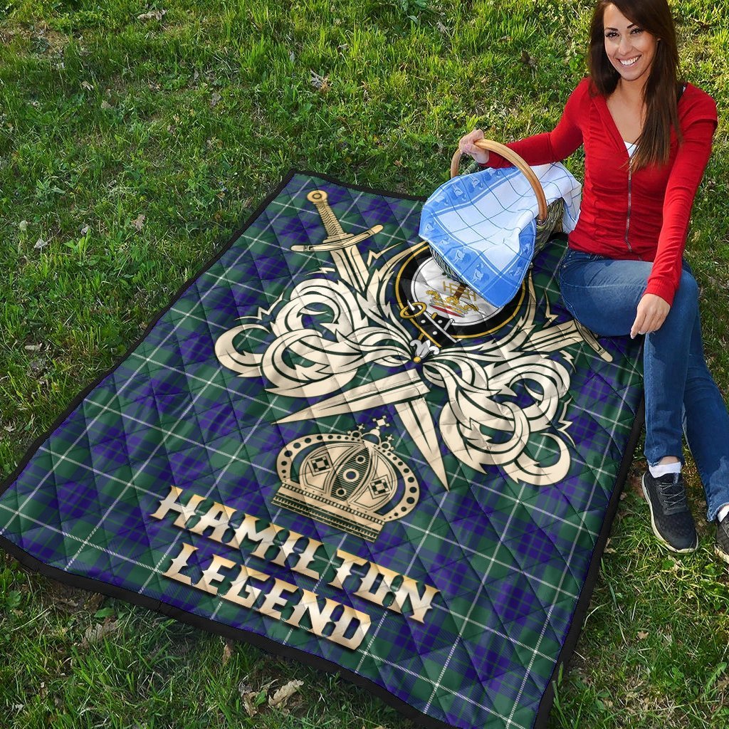 Hamilton Hunting Modern Tartan Crest Legend Gold Royal Premium Quilt