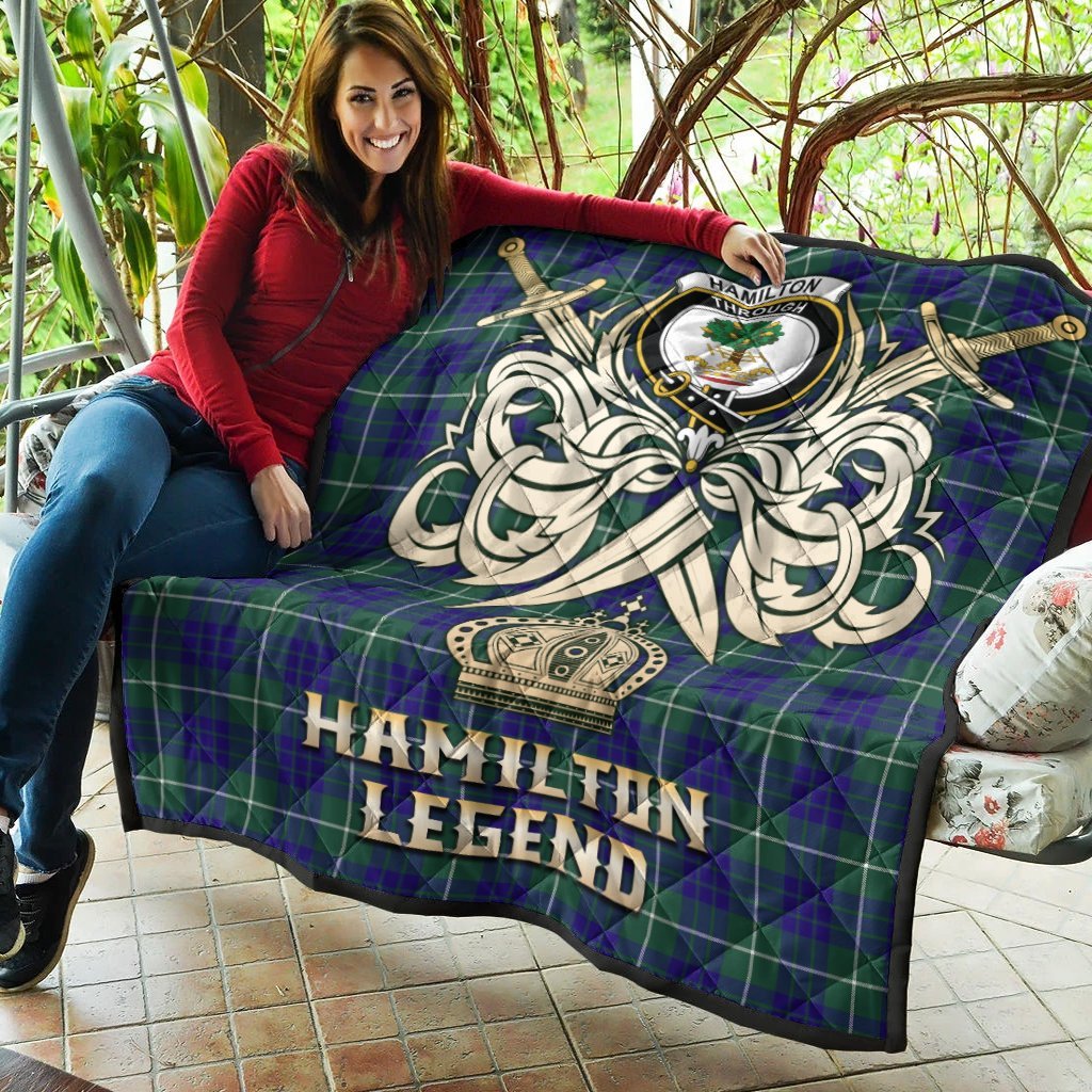 Hamilton Hunting Modern Tartan Crest Legend Gold Royal Premium Quilt