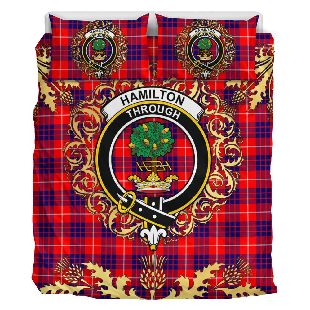 Hamilton Modern Tartan Crest Bedding Set - Golden Thistle Style