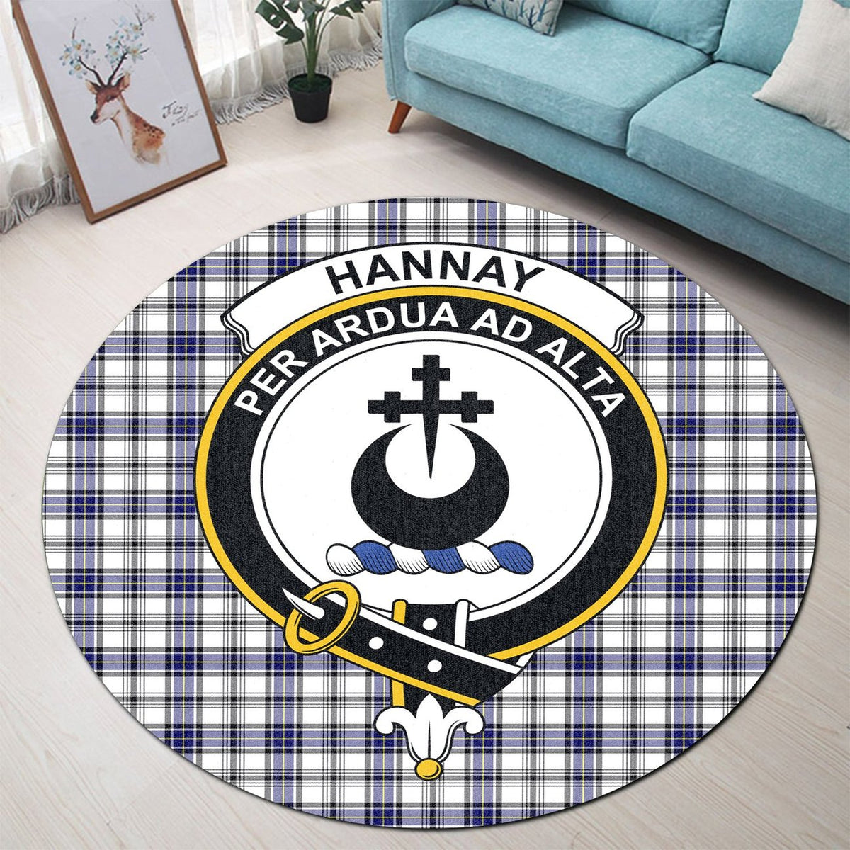 Hannay Modern Tartan Crest Round Rug