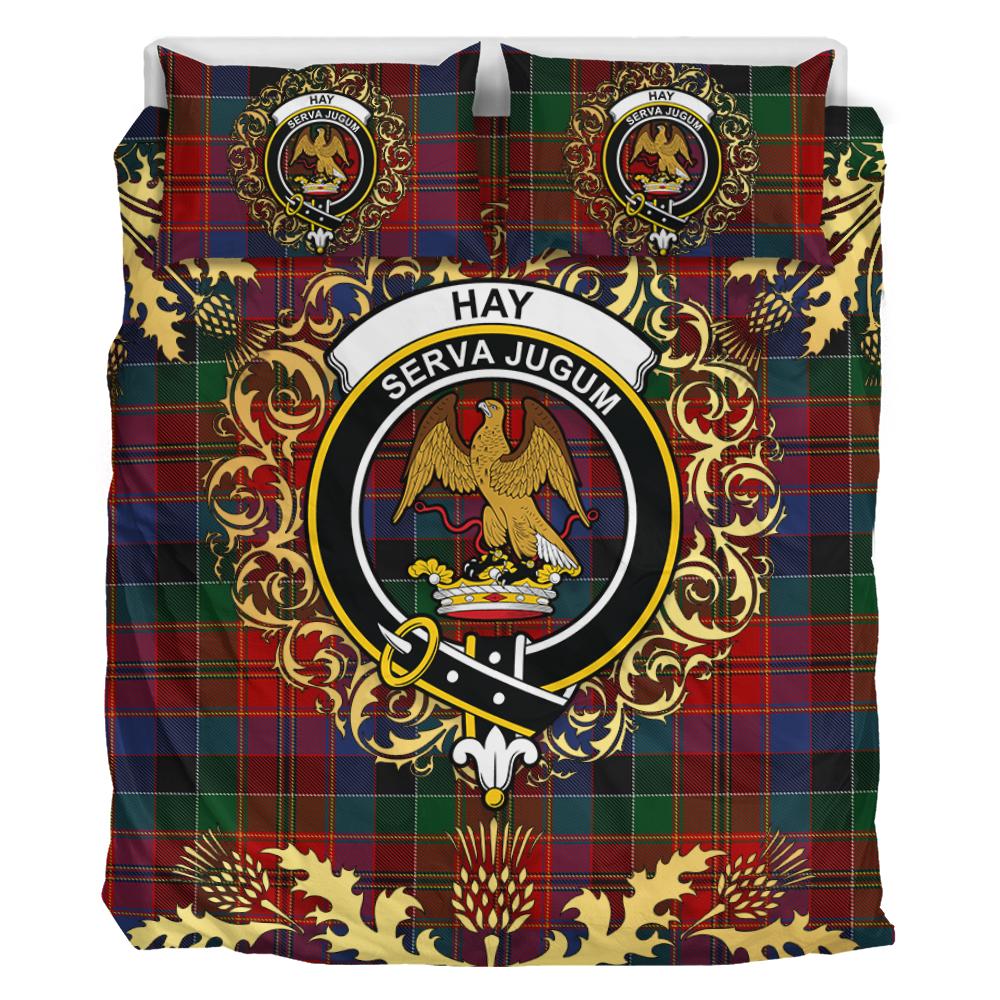 Hay (Leith) Tartan Crest Bedding Set - Golden Thistle Style
