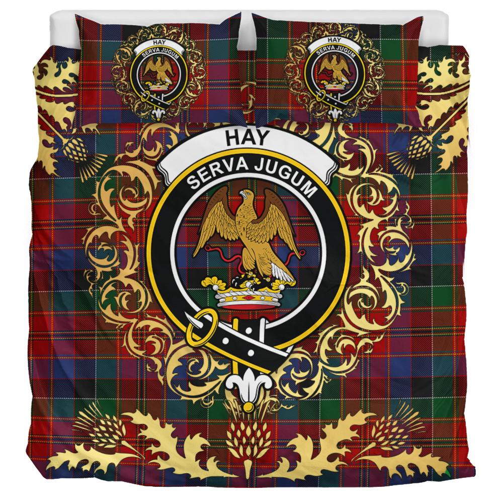 Hay (Leith) Tartan Crest Bedding Set - Golden Thistle Style