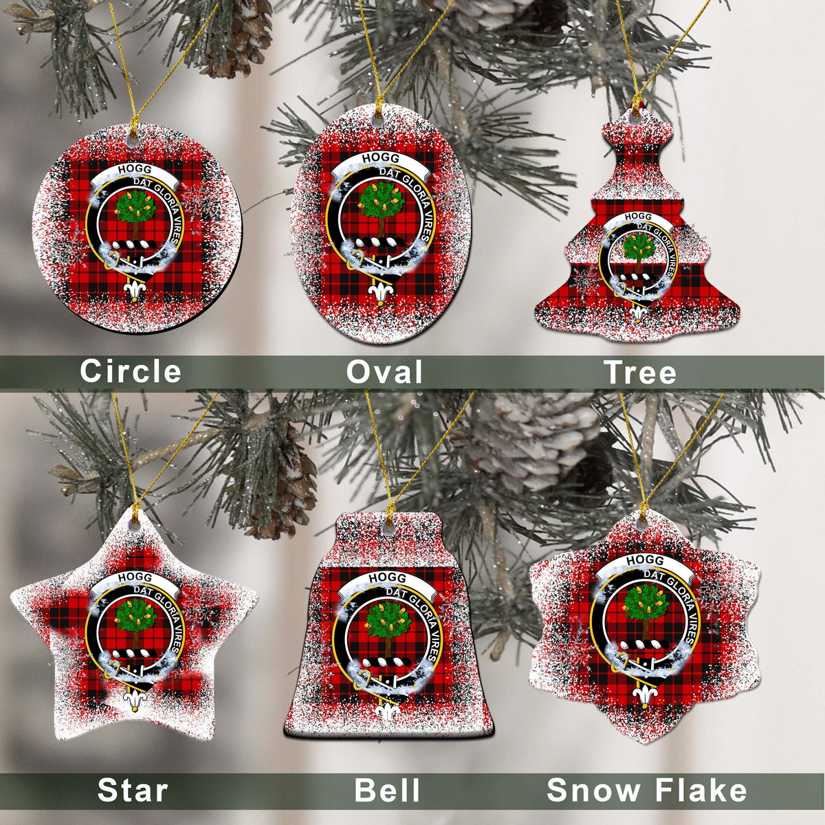 Hogg (or Hog) Tartan Christmas Ceramic Ornament - Snow Style
