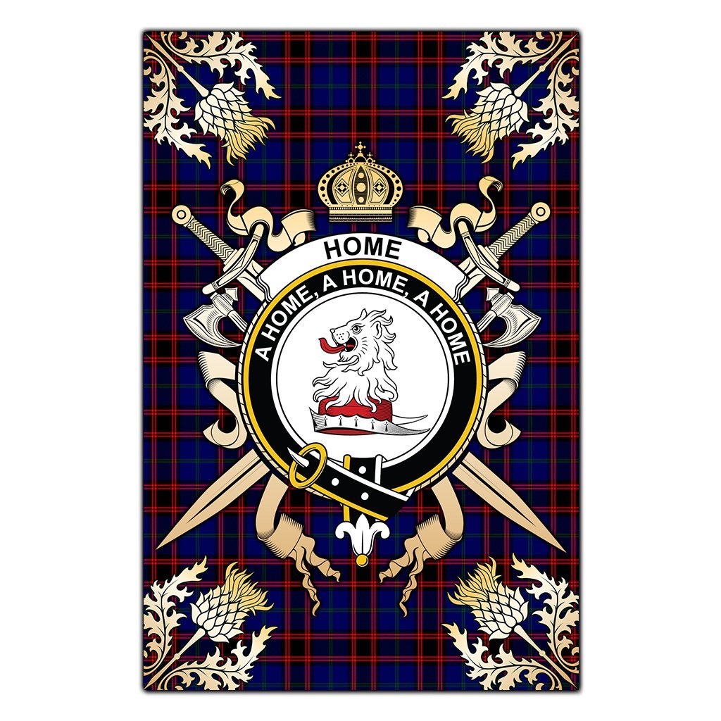 Home Modern Tartan Crest Black Garden Flag - Gold Thistle Style