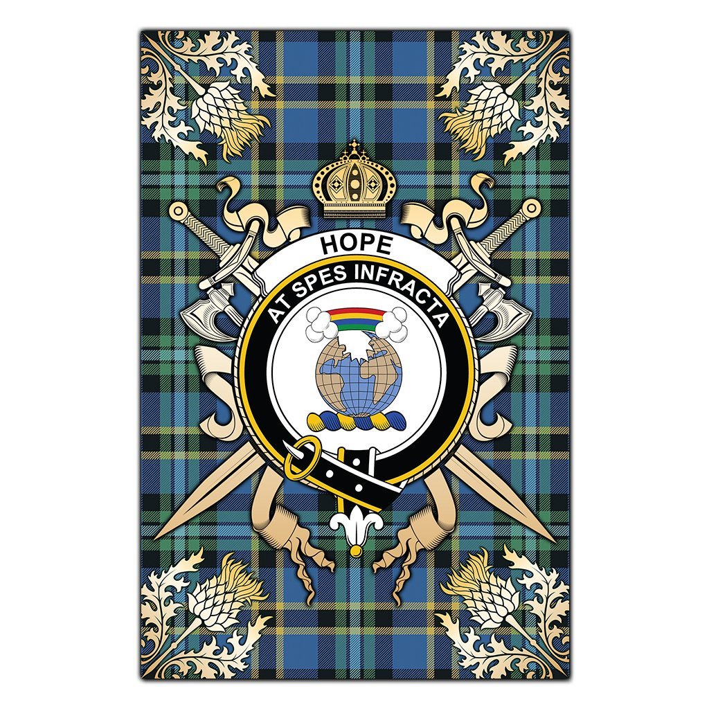 Hope Tartan Crest Black Garden Flag - Gold Thistle Style
