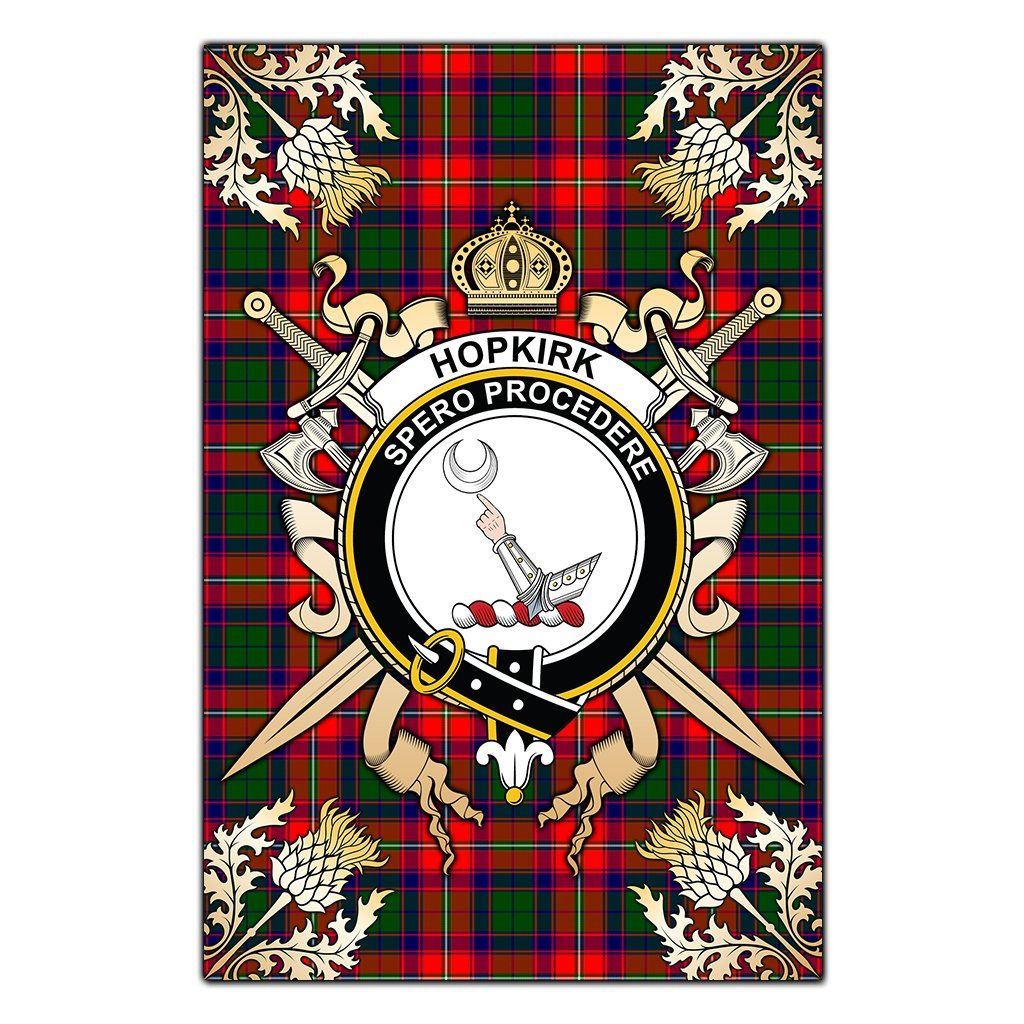 Hopkirk Tartan Crest Black Garden Flag - Gold Thistle Style