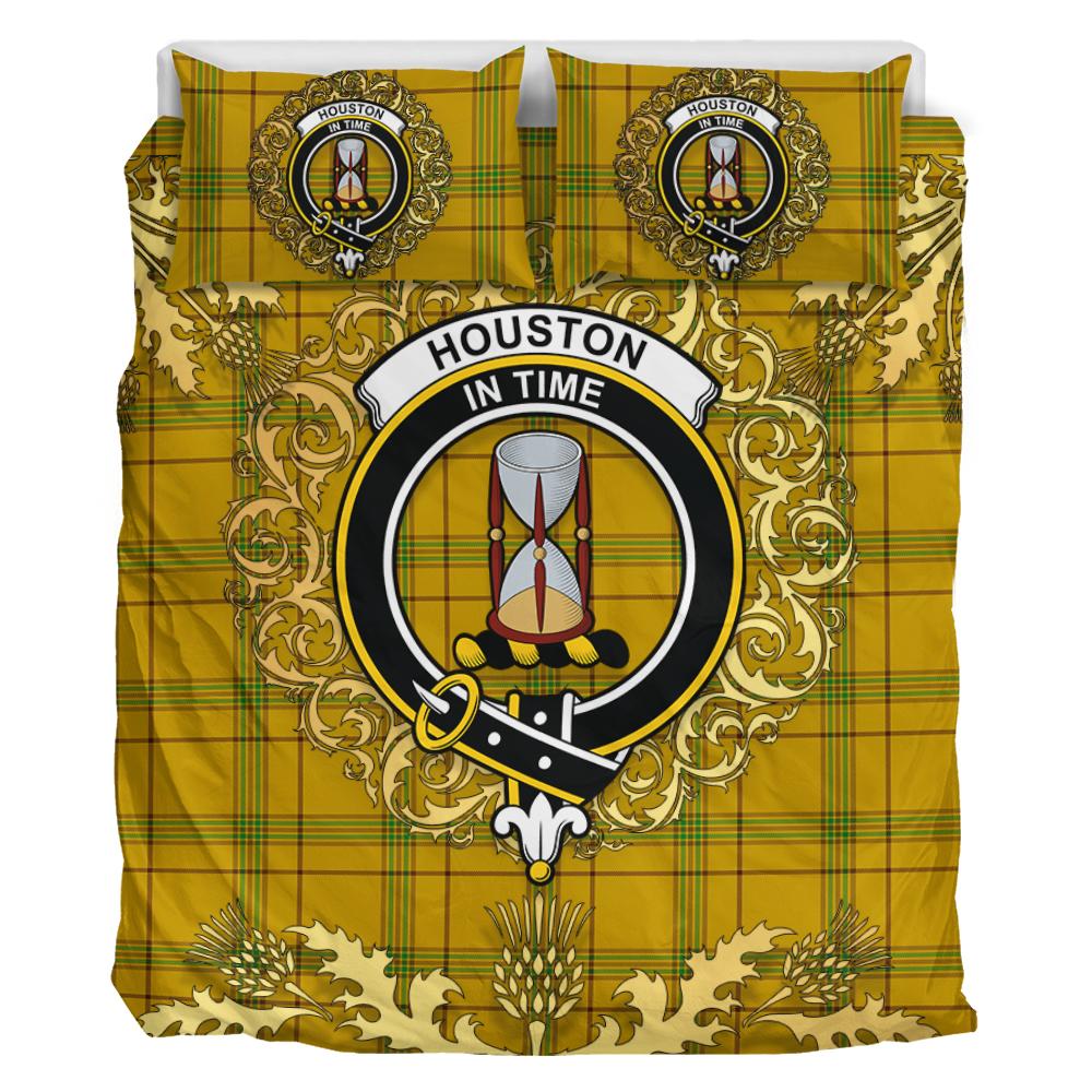 Houston Tartan Crest Bedding Set - Golden Thistle Style