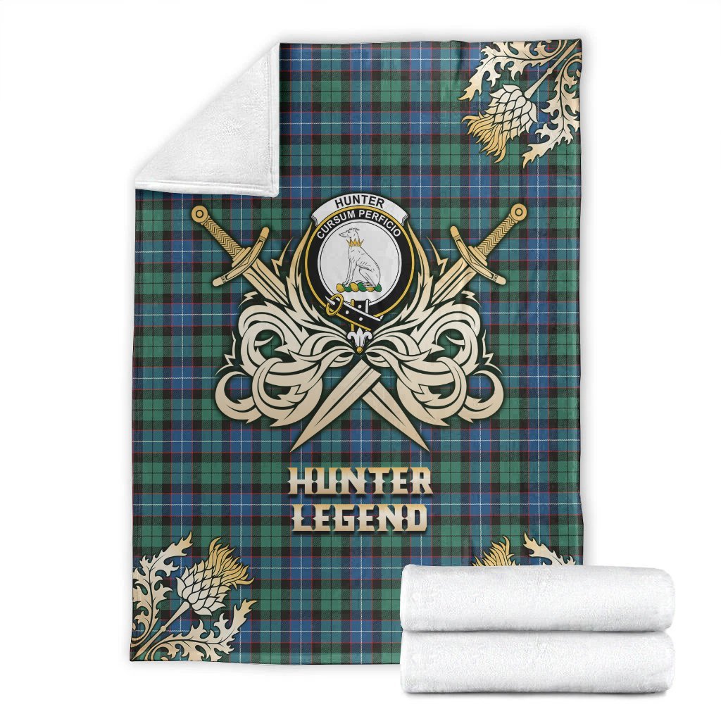 Hunter Ancient Tartan Gold Courage Symbol Blanket