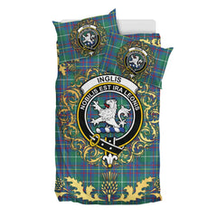 Inglis Ancient Tartan Crest Bedding Set - Golden Thistle Style