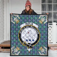 Inglis Ancient Tartan Crest Premium Quilt - Gold Thistle Style
