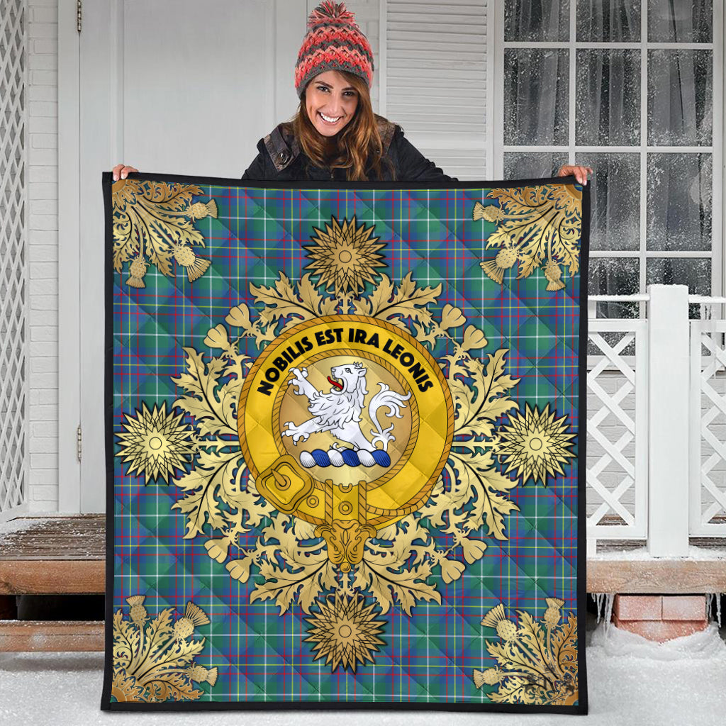 Inglis Ancient Tartan Crest Premium Quilt - Gold Thistle Style